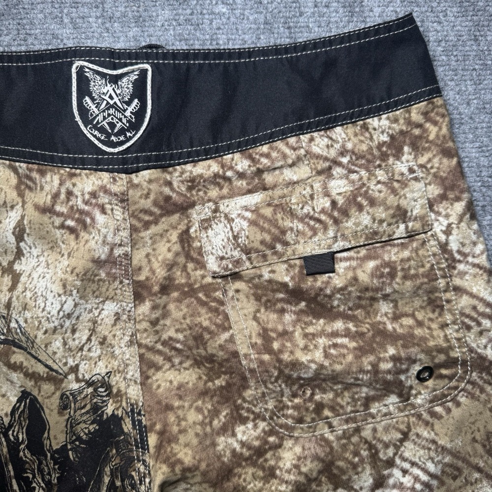 Apprime Appreme Board Shorts Tan Death to the Wicked Horsemen Gun Graphic Medium - Picture 7 of 16